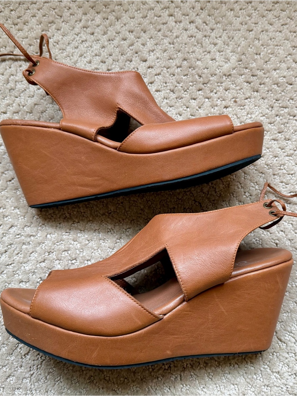 Cordani Cognac Brown Wedge Sandals with Ankle Tie